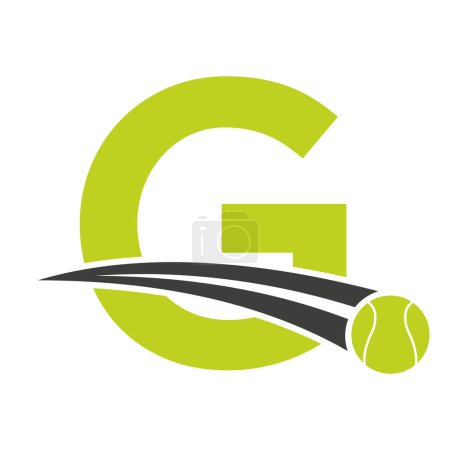 Logo Tennis Sur Lettre G Concept avec Boule de Tennis en Mouvement Symbole. Panneau Tennis