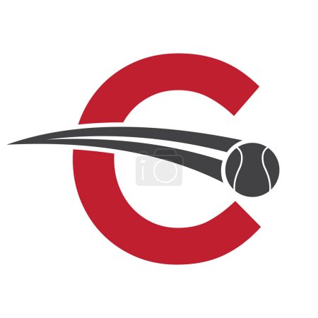 Tennis Logo On Letter C Concept With Moving Tennis Ball Symbol. Tennis Sign