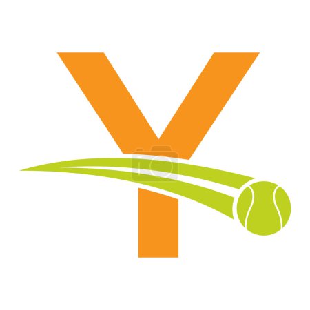 Logotipo de tenis en la letra Y Concepto con símbolo de pelota de tenis en movimiento. Señal de tenis