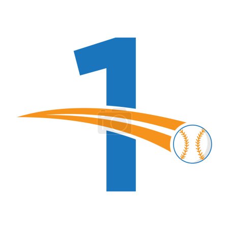Illustration for Baseball Logo On Letter 1 Concept With Moving Baseball Symbol. Baseball Sign - Royalty Free Image