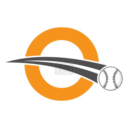 Illustration for Baseball Logo On Letter O Concept With Moving Baseball Symbol. Baseball Sign - Royalty Free Image