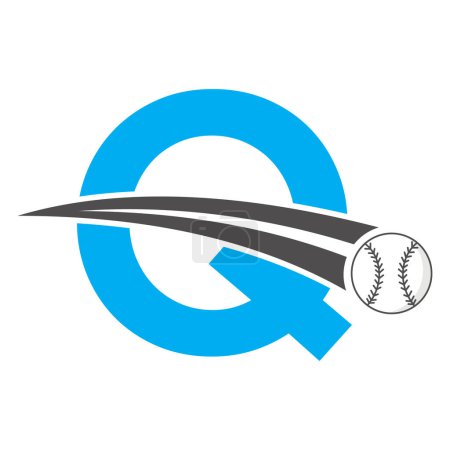 Illustration for Baseball Logo On Letter Q Concept With Moving Baseball Symbol. Baseball Sign - Royalty Free Image