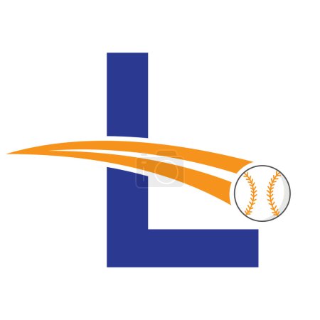 Baseball-Logo auf Buchstabe L Konzept mit beweglichen Baseball-Symbol. Baseball-Zeichen