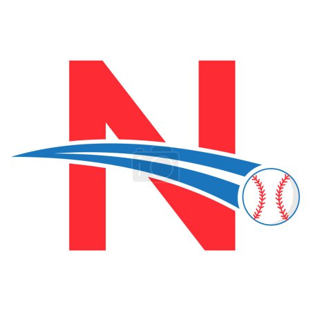 Illustration for Baseball Logo On Letter N Concept With Moving Baseball Symbol. Baseball Sign - Royalty Free Image