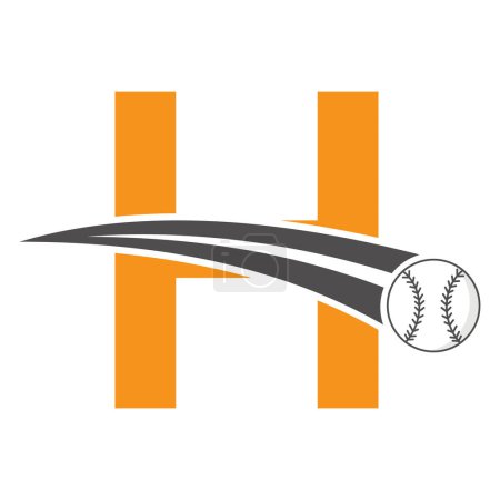 Illustration for Baseball Logo On Letter H Concept With Moving Baseball Symbol. Baseball Sign - Royalty Free Image