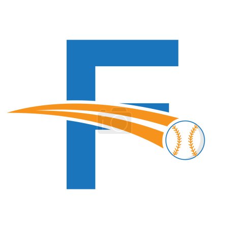 Baseball-Logo auf Buchstabe F Konzept mit beweglichen Baseball-Symbol. Baseball-Zeichen