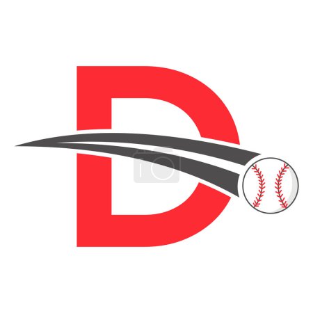 Illustration for Baseball Logo On Letter D Concept With Moving Baseball Symbol. Baseball Sign - Royalty Free Image