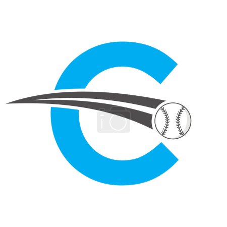 Baseball-Logo auf Buchstabe C-Konzept mit bewegtem Baseball-Symbol. Baseball-Zeichen