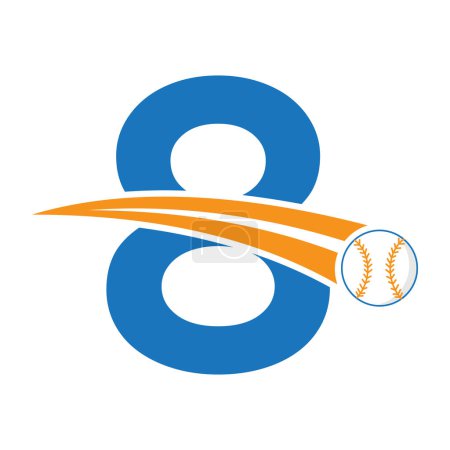 Illustration for Baseball Logo On Letter 8 Concept With Moving Baseball Symbol. Baseball Sign - Royalty Free Image