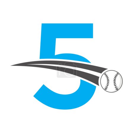 Illustration for Baseball Logo On Letter 5 Concept With Moving Baseball Symbol. Baseball Sign - Royalty Free Image