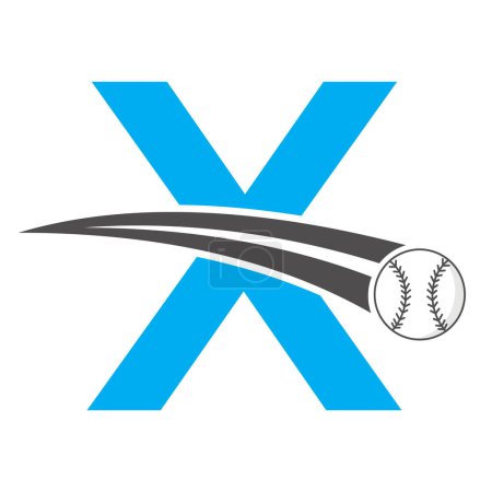 Illustration for Baseball Logo On Letter X Concept With Moving Baseball Symbol. Baseball Sign - Royalty Free Image