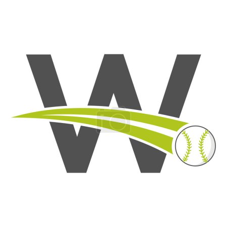 Baseball-Logo auf Buchstabe W-Konzept mit beweglichen Baseball-Symbol. Baseball-Zeichen