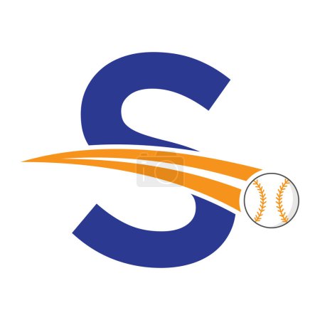 Illustration for Baseball Logo On Letter S Concept With Moving Baseball Symbol. Baseball Sign - Royalty Free Image