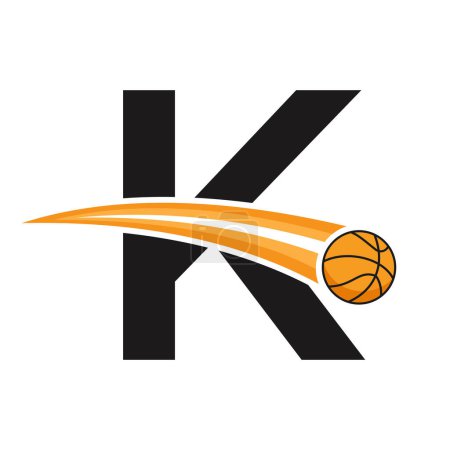 Logo de basket-ball sur lettre K Concept avec mouvement symbole de basket-ball. Panneau de basket-ball