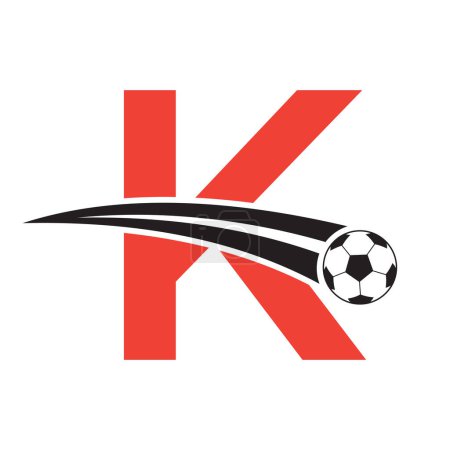 Logo de football sur lettre K Concept avec symbole de football en mouvement. Signe de football