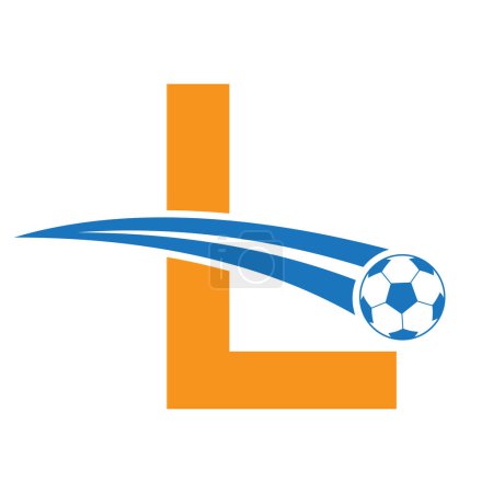 Football Logo On Letter L Concept With Moving Football Symbol. Soccer Sign
