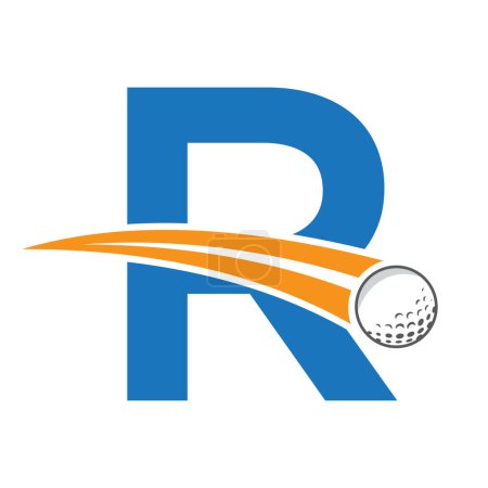 Logo de golf sur lettre R Concept avec boule de golf mobile Symbole. Panneau hockey