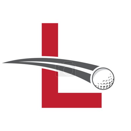 Logotipo de golf en la letra L Concepto con símbolo de pelota de golf en movimiento. Señal de hockey