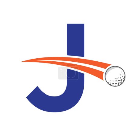 Illustration for Golf Logo On Letter J Concept With Moving Golf ball Symbol. Hockey Sign - Royalty Free Image