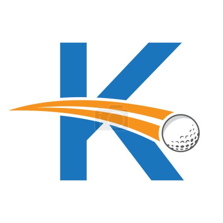 Logo de golf sur lettre K Concept avec boule de golf mobile Symbole. Panneau hockey