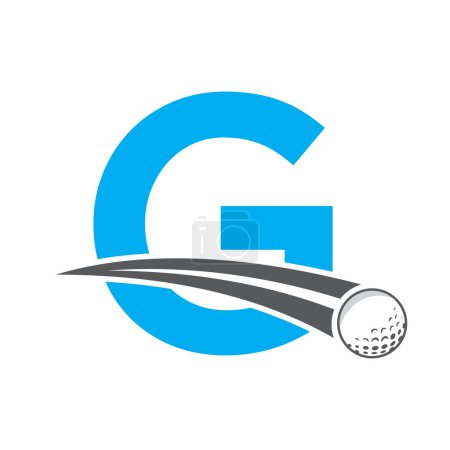 Illustration for Golf Logo On Letter G Concept With Moving Golf ball Symbol. Hockey Sign - Royalty Free Image