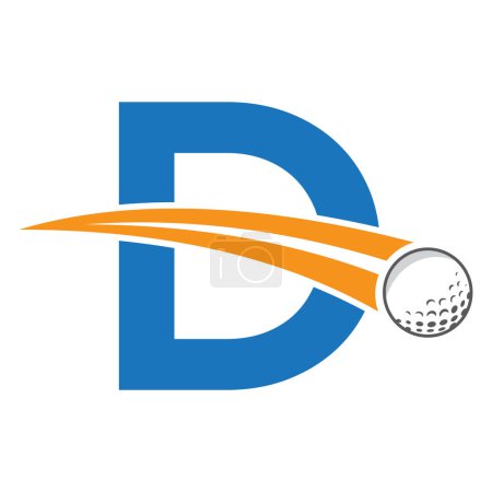 Golf Logo On Letter D Concept With Moving Golf ball Symbol. Hockey Sign