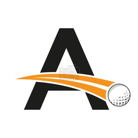 Illustration for Golf Logo On Letter A Concept With Moving Golf ball Symbol. Hockey Sign - Royalty Free Image