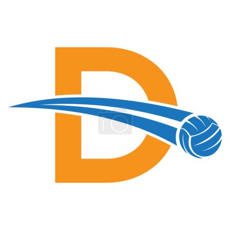 Volleyball Logo On Letter D Concept With Moving Volleyball Symbol. Volleyball Sign