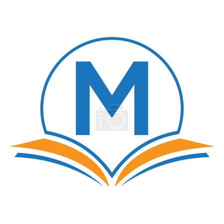 Logo d'éducation monogramme sur lettre M Concept avec icône de livre ouvert