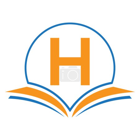 Logotipo de la educación del monograma en el concepto de la letra H con el icono abierto del libro