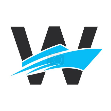 Lettre initiale W Logo de bateau pour signe de bateau. Modèle de vecteur de symbole maritime