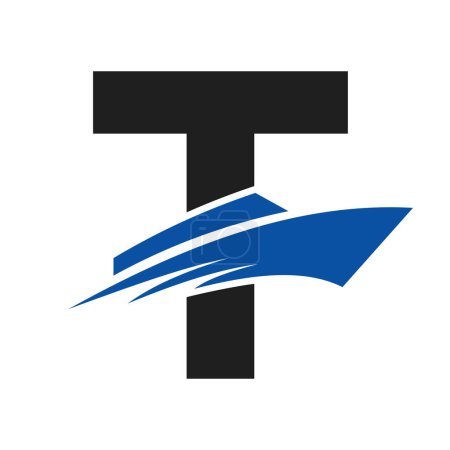 Lettre initiale T Logo de bateau pour signe de bateau. Modèle de vecteur de symbole maritime