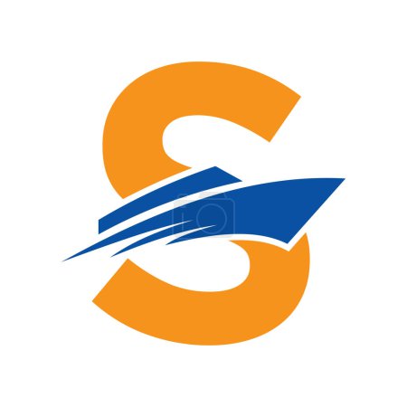 Lettre initiale S Logo de bateau pour signe de bateau. Modèle de vecteur de symbole maritime