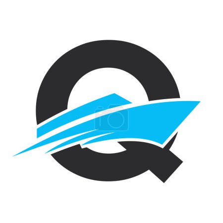 Lettre initiale Q Logo de bateau pour signe de bateau. Modèle de vecteur de symbole maritime