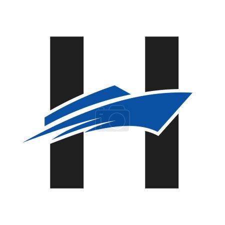 Letra inicial H Logotipo del barco para el signo de yate. Plantilla vectorial de símbolo marítimo
