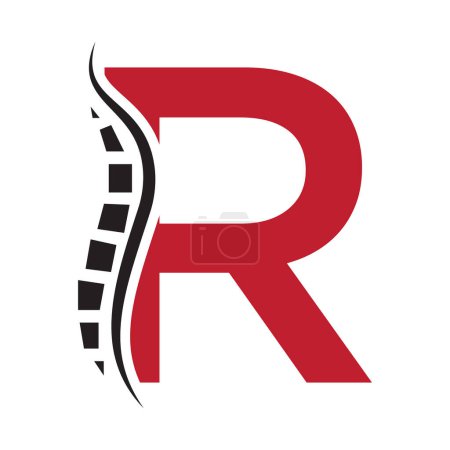 Letter R Backbone Logo Concept For Healthcare Symbol. Back Pain Sign