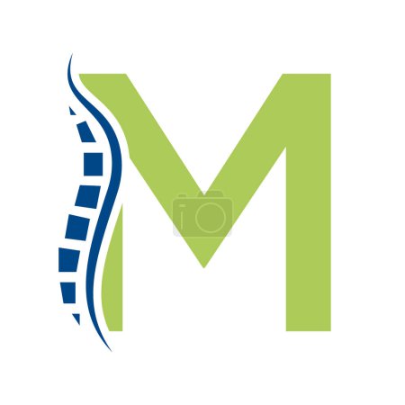 Lettre M Concept du logo de la colonne vertébrale pour le symbole des soins de santé. Signal de douleur dorsale