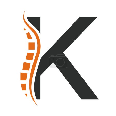 Buchstabe K Backbone Logo-Konzept für das Gesundheitswesen Symbol. Zeichen für Rückenschmerzen