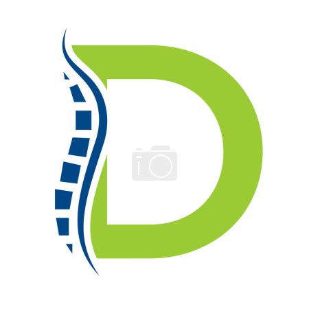 Letter D Backbone Logo Concept For Healthcare Symbol. Back Pain Sign