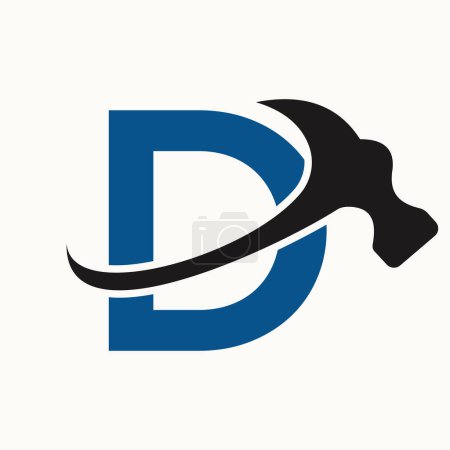 Buchstabe D Hausbau Logo Design mit Hammer-Symbol