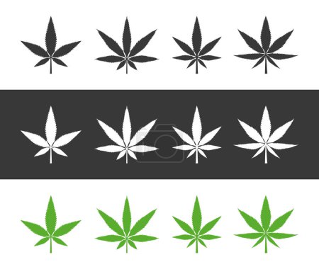 Photo for Marijuana Herbal Leaves Black White Green Silhouette Vector Illustration Set - Royalty Free Image