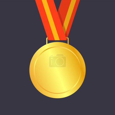 Illustration for Golden Medal Red Yellow Ribbon Sports Badge Vector Illustration - Royalty Free Image