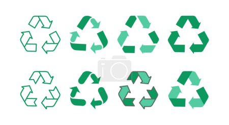 Photo for Green Recycle Icon Set Flat Line Style Vector Illustration - Royalty Free Image
