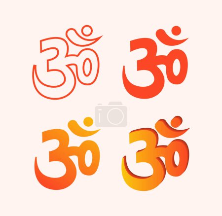 Téléchargez les illustrations : Ensemble d'illustration vectorielle de symbole spirituel hindou Om - en licence libre de droit
