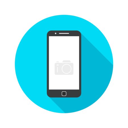 Téléchargez les illustrations : Illustration vectorielle isolée ronde d'icône d'ombre de téléphone portable plat - en licence libre de droit