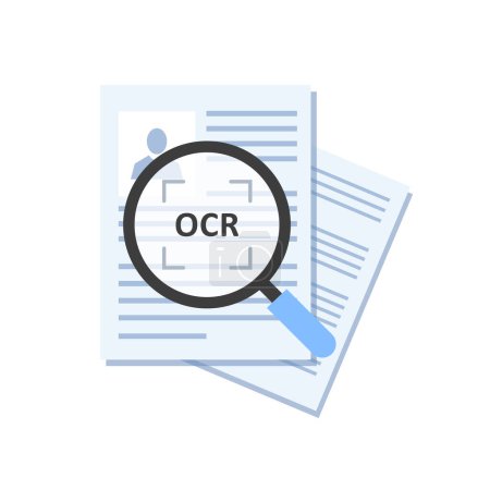 Illustration vectorielle de bannière de balayage de document en verre grossissant OCR