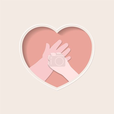 Photo for Big paw of dog on hand of kid, in pink heart shaped frame paper art - Royalty Free Image