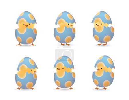 Photo for Chicks in broken Easter eggs with ovals set - Royalty Free Image