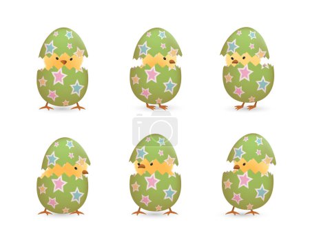 Photo for Chicks in broken Easter eggs with stars set - Royalty Free Image