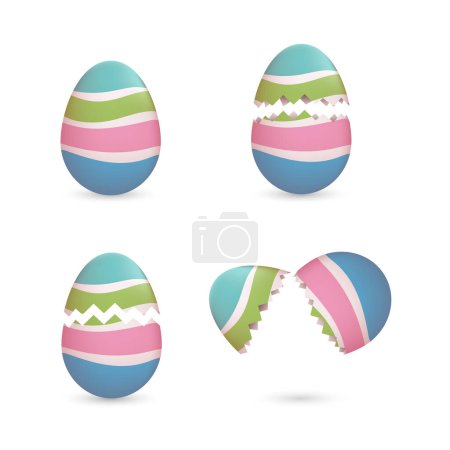 Photo for Cracked easter eggs painted with stripes set - Royalty Free Image